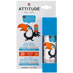 ATTITUDE, Family, 100% Mineral Face Stick, SPF 30, Fragrance Free, 0.65 oz (18.4 g)