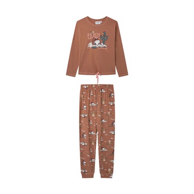 Pijama 100% algodón Snoopy marrón anaranjado