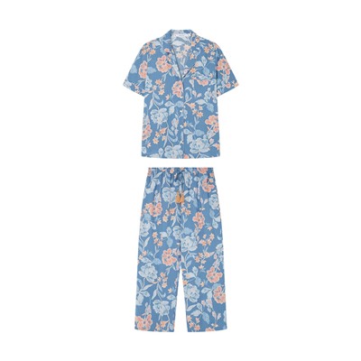 Pijama camisero Capri flores azul