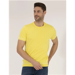 Açık Sarı Slim Fit Bisiklet Yaka Triko Tişört