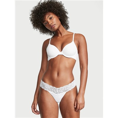 THE LACIE Lace-Waist Cotton Thong Panty