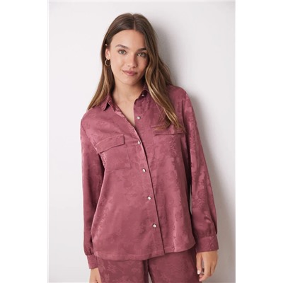 Pijama camisero Jaquard satinado rosa