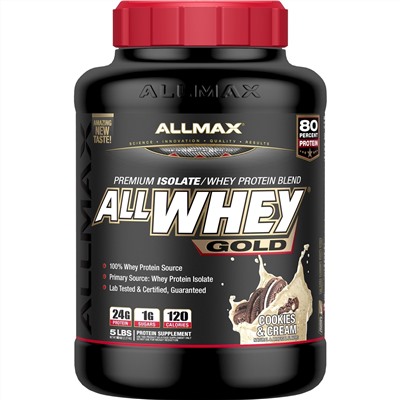 ALLMAX Nutrition, AllWhey Gold, премиум-смесь из изолята/сывороточного протеина, печенье и сливки, 2,27 кг (5 фунтов)