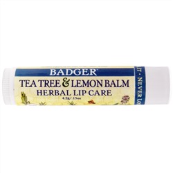 Badger Company, Травяной бальзам для губ с чайным деревом и лимоном, 0.14 унций (4.2 г)