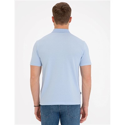 Açık Mavi Slim Fit Polo Yaka Basic Tişört