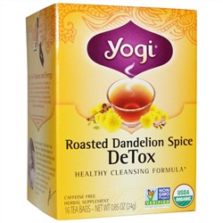 Yogi Tea, Чай для выведения токсинов, с поджаренным одуванчиком и специями, 16 пакетиков, 0.85 унций (24 г)