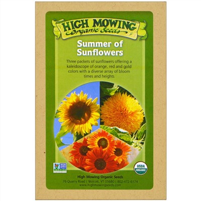 High Mowing Organic Seeds, Подсолнечное лето, Коллекция органических семян, В ассортименте, 3 пакета