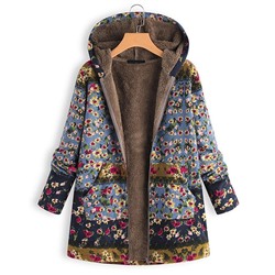 Danqi | Blue Floral Pocket Zip-Up Hooded Jacket - Women Размер S