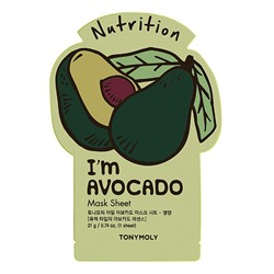 TONYMOLY I'm AVOCADO Mask Sheet Nutrition Питательная тканевая маска для лица с экстрактом авокадо 21г