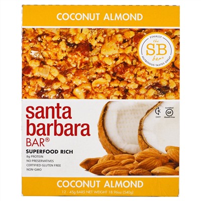 Santa Barbara Bar, Coconut Almond, 12 Bars, 18.96 oz (540 g)
