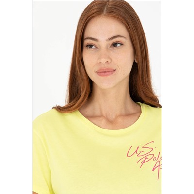 Kadın Neon Sarı Bisiklet Yaka Tişört