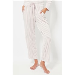 Pantalón recto de pijama de terciopelo cintura alta - Blanco