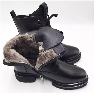 Зимние ботинки с натуральным мехом на шнурках и молнии и невысоком каблуке. Экспорт в Россию