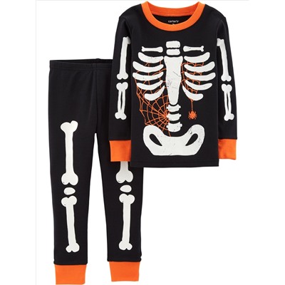 2-Piece Glow-In-The-Dark Halloween Snug Fit Cotton PJs