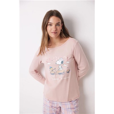 Pijama largo 100% algodón rosa Snoopy