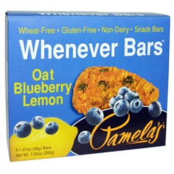 Pamela's Products, Whenever Bars, без глютена, овес, черника, лимон, 5 батончиков, 40 г (1,41 унция) каждый