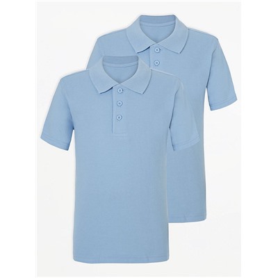 Light Blue Short Sleeve Slim Fit School Polo Shirts 2 Pack