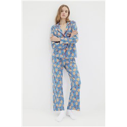 TRENDYOLMİLLA Mavi Yılbaşı Temalı Örme Pijama Takımı THMAW22PT1204