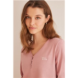 Pijama largo 100% algodón rosa flores