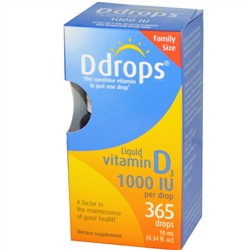 Ddrops, Жидкий витамин D3, 1000 МЕ, 0,34 жидких унций (10 мл)