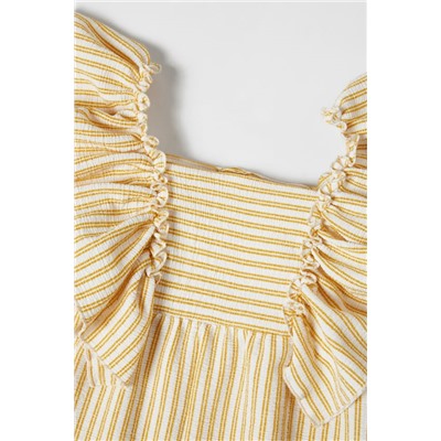 TEXTURED STRIPED JUMPSUIT WITH RUFFLES