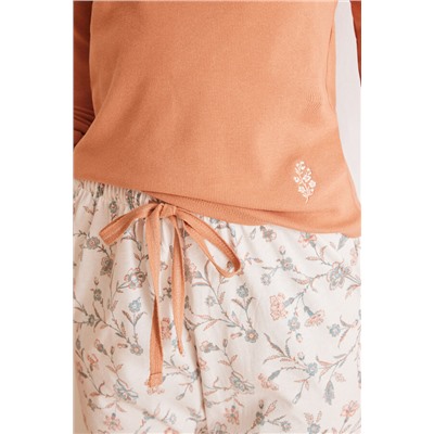 Pijama largo algodón naranja flores