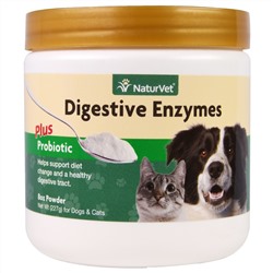 NaturVet, Пищеварительные ферменты плюс пробиотик, для собак и кошек, порошок, 8 унций (227 г)