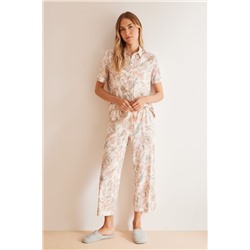 Pijama camisero 100% algodón estampado flores