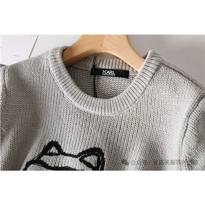 Женский пуловер с забавной вышивкой кота   Kar*l Lagerfel*d