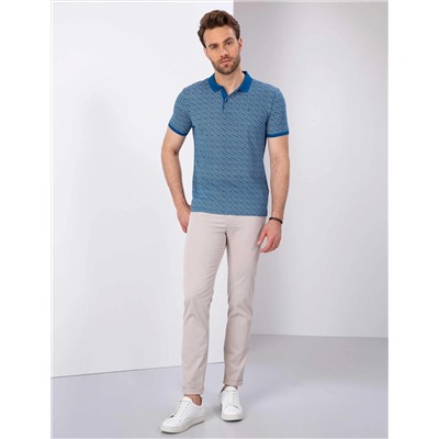 Mavi Slim Fit Desenli Polo Yaka Tişört