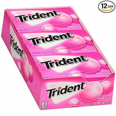 Trident Sugar Free Bubble Gum - with Xylitol - 12 Packs (168 Pieces Total)