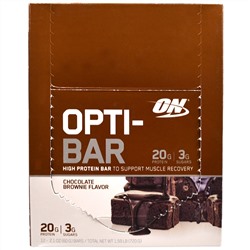 Optimum Nutrition, Батончик с высоким содержанием белка Opti-Bar, шоколадное брауни, 12 батончиков, 2,1 унции (60 г) каждый