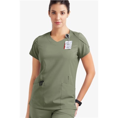 Easy STRETCH Daisy Women's 4-Pocket V-Neck Scrub Top with Petal Sleeves