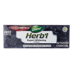 DABUR Toothpaste Dabur Herb’l Activated Charcoal  Зубная паста с активированным углем в комплекте с зубной щеткой 150г