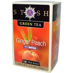 Stash Tea, Зеленый чай, имбирь и персик, с чаем маття, 18 чайных пакетиков, 1,2 унции (36 г)