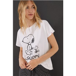 Pijama largo Capri 100% algodón Snoopy negro