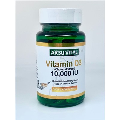 Aksu vital Витамин Д3 капс., 10000 МЕ, 150 мл, 90 г, 60 шт.