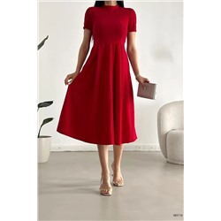 Deafox Kırmızı Kısa Kollu Cepli Uzun Krep Kumaş Elbise DFX582110