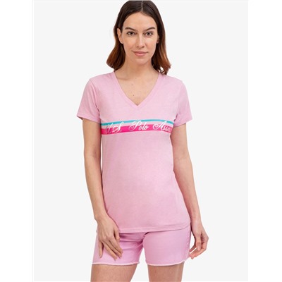 V-NECK STRIPE FOIL GRAPHIC T-SHIRT