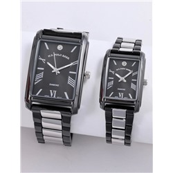 HIS AND HERS BLACK AND SILVER DIAMOND WATCH SET
