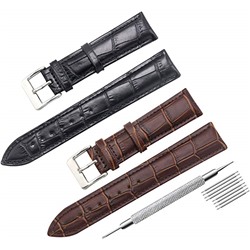 CIVO 2 Packs Genuine Leather Watch Bands Top Calf Grain Leather Watch Strap 16mm 18mm 20mm 22mm 24mm for Men and Women