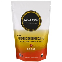 Javazen, Высокое содержание кофеина, органический молотый кофе с падубом парагвайским и асаи, усиление, 255 г (9 унц.)