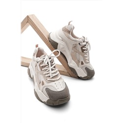 Marjin Kadın Yüksek Taban Sneaker Bağcıklı Spor Ayakkabı Virez Bej 321102865137-1