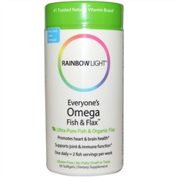 Rainbow Light, Омега-3 рыбий жир и льняное масло для всех, 60 капсул