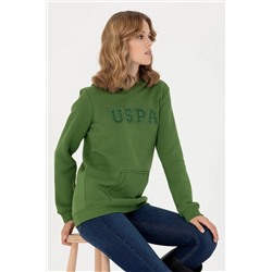 Kadın Yeşil Kapüşonlu Basic Sweatshirt