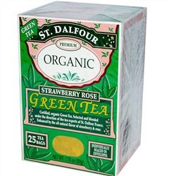 St. Dalfour, Органическая продукция, Зеленый чай с клубникой и розой, 25 чайных пакетиков, 1,75 унции (50 г)