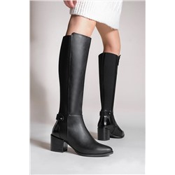 Marjin Kadın Topuklu Çizme Dizaltı Streç Lastikli Günlük Klasik Çizme Aret siyah 19K0029SM4604