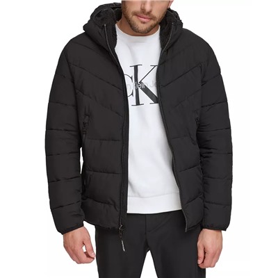 CALVIN KLEIN Men's Chevron Stretch Jacket With Sherpa Lined Hood