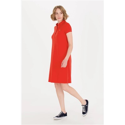 Kadın Kırmızı Polo Yaka Örme Elbise