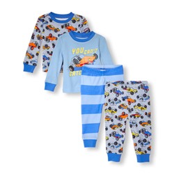 Baby And Toddler Boys Long Sleeve 'You Can't Catch Me' Racecar Print Tops And Pants 4-Piece PJ Set